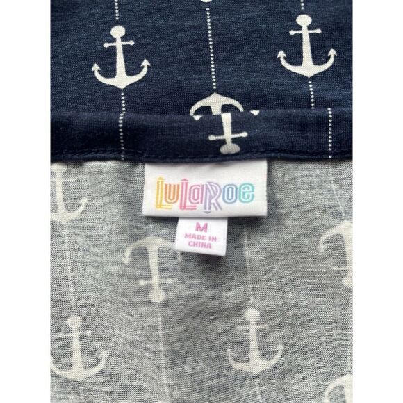 LULAROE M CLASSIC TEE ANCHORS NAUTICAL BLUE WHITE  MARINE - Picture 4 of 5